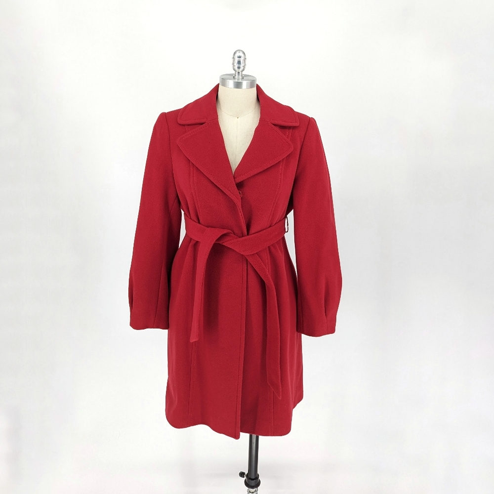 Anne Klein Wool & Cashmere Belted Pea Coat Red 10 classic winter fall